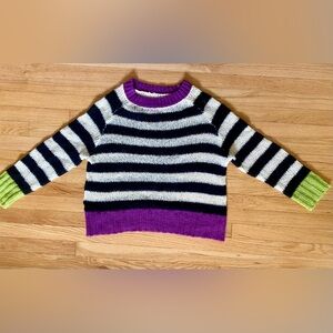 SHEIN Striped Black and White Sweater with Purple and Green Accents